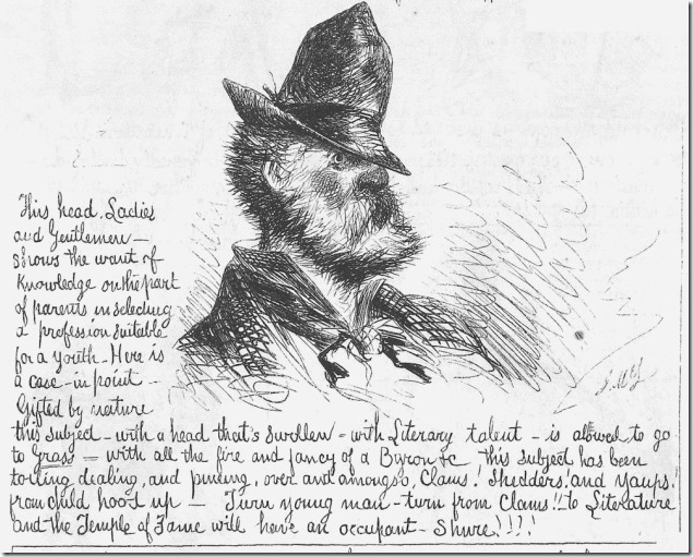 Whitman in 1860 - caricature from Harpers Monthly