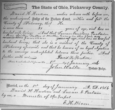 David Hudson and Susan Partain Mariage cert 600