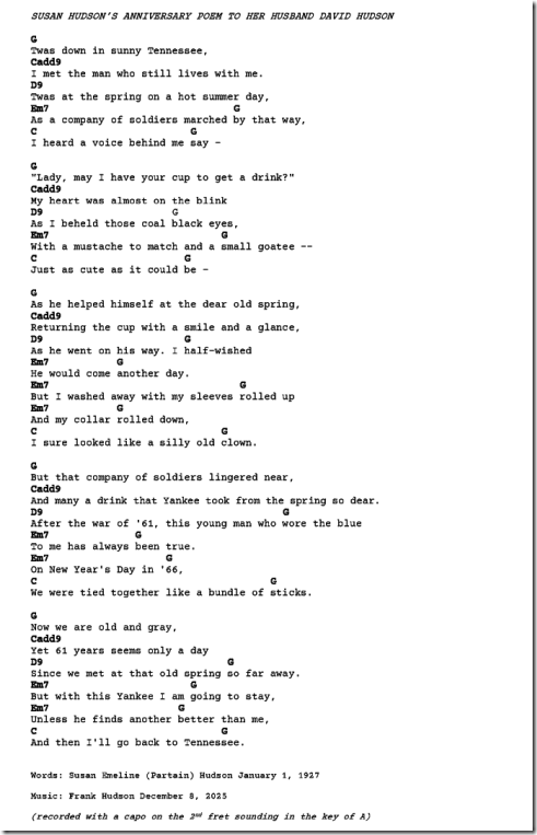 Susan Hudson's Annivesary poem-song chords