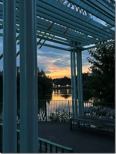 sunrise through the pergola on Powderhorn Lake
